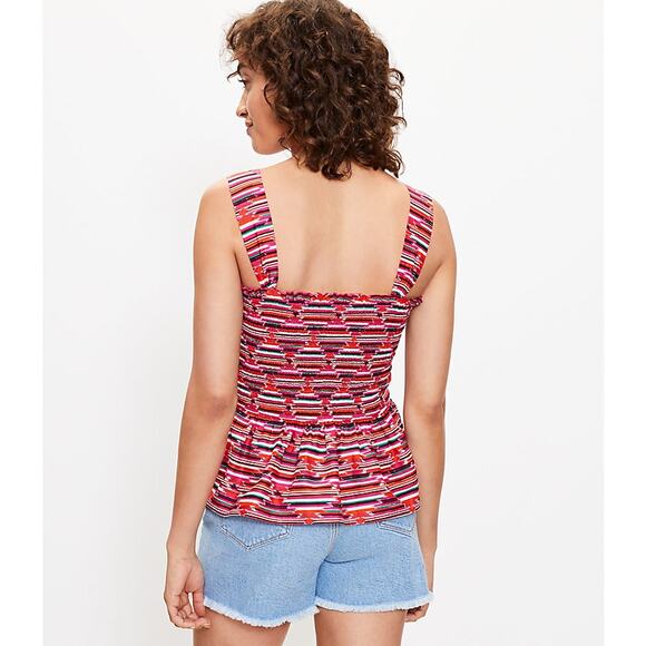 Loft Pink Ikat Smocked Peplum Cami Tank Top Size Medium New Plum Kiss - Picture 10 of 10